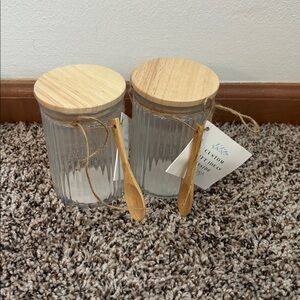 Set of 2 Glass Jars with Wooden Lids & Wooden Spoons